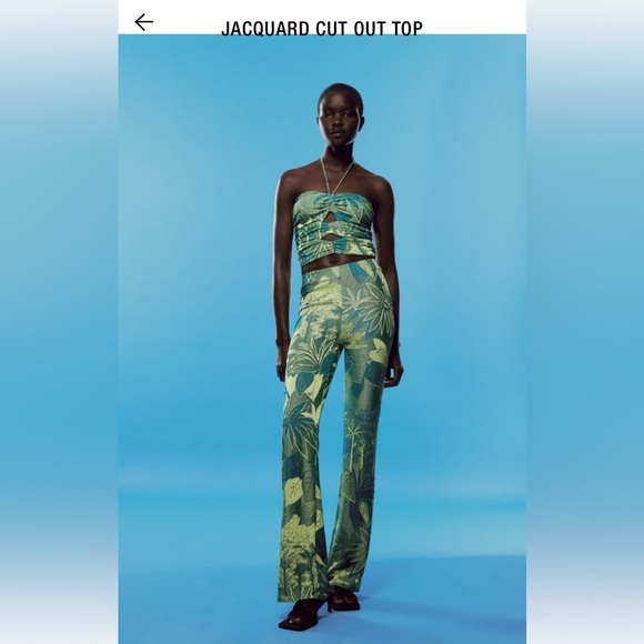 Zara Jacquard Set With High Waisted Pants and Cut Out Top - Picture 3 of 3